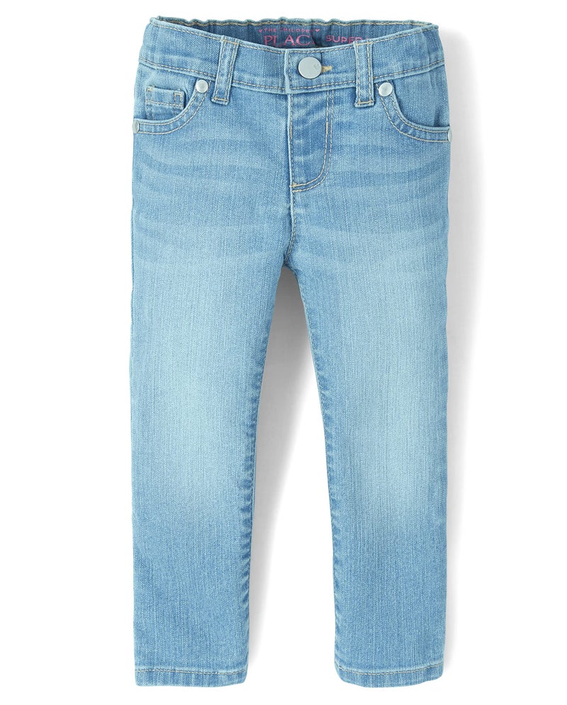 The Children's Place Baby Girls and Toddler Girls Super Skinny Jeans, Light Jay Blue Wash, 6-9 MONTHS (Pack of 1) - Image 1